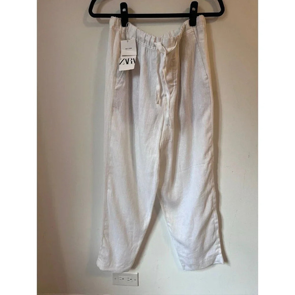 Zara Pants Womens Small White 100% Linen - Picture 1 of 9